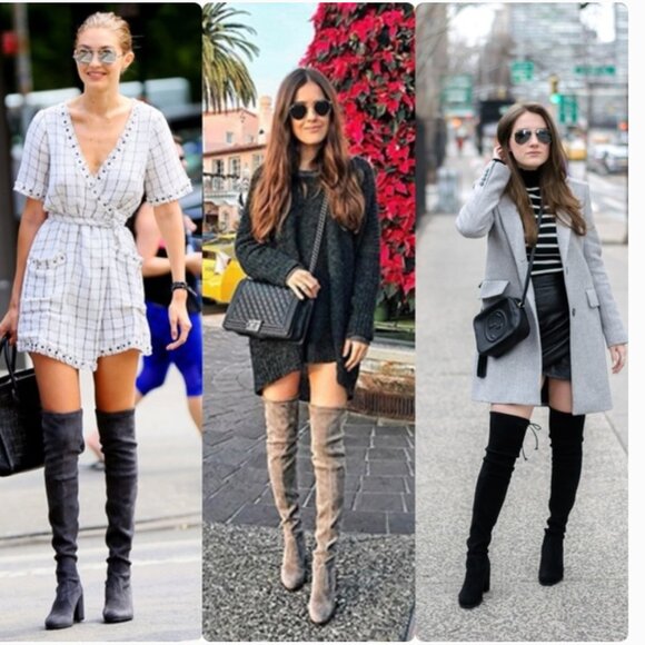 Stuart Weitzman Tieland Suede Black Over-the-Knee Sock Boots Block Heel Size 7 - Picture 12 of 14